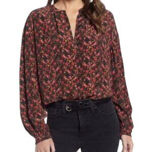 Something Navy NWT Floral Print Long Sleeve Easy Volume Blouse Top size XS